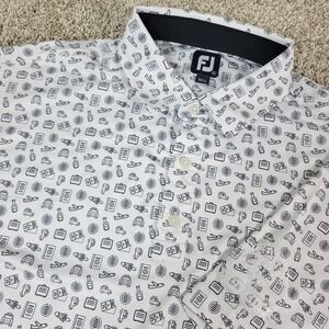 FootJoy Mens XL White AOP Travel Performance Stretch Golf Polo Short Sleeve